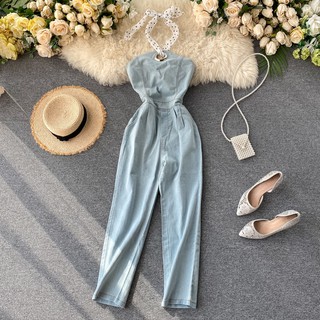 [Hàng order] Jumpsuit bò liền jum cổ yếm sang chảnh Đ135
