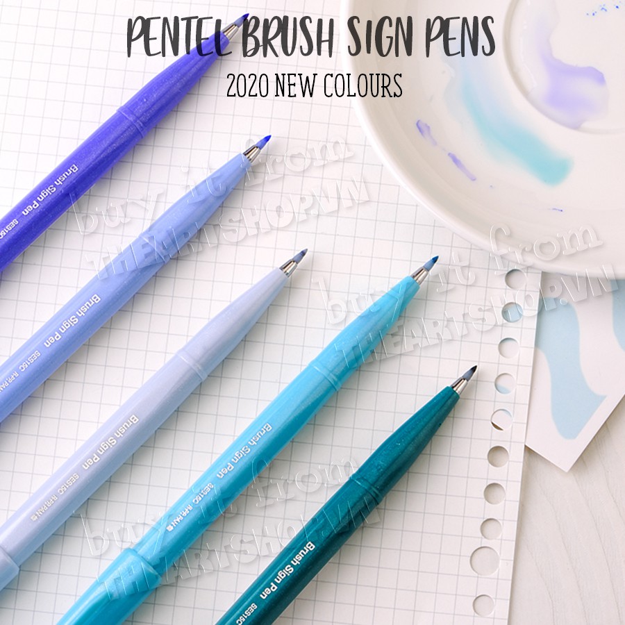 Bút viết thư pháp PENTEL Sign brush pen, fude touch 12 màu mới 2020 SES15C THEARTSHOP