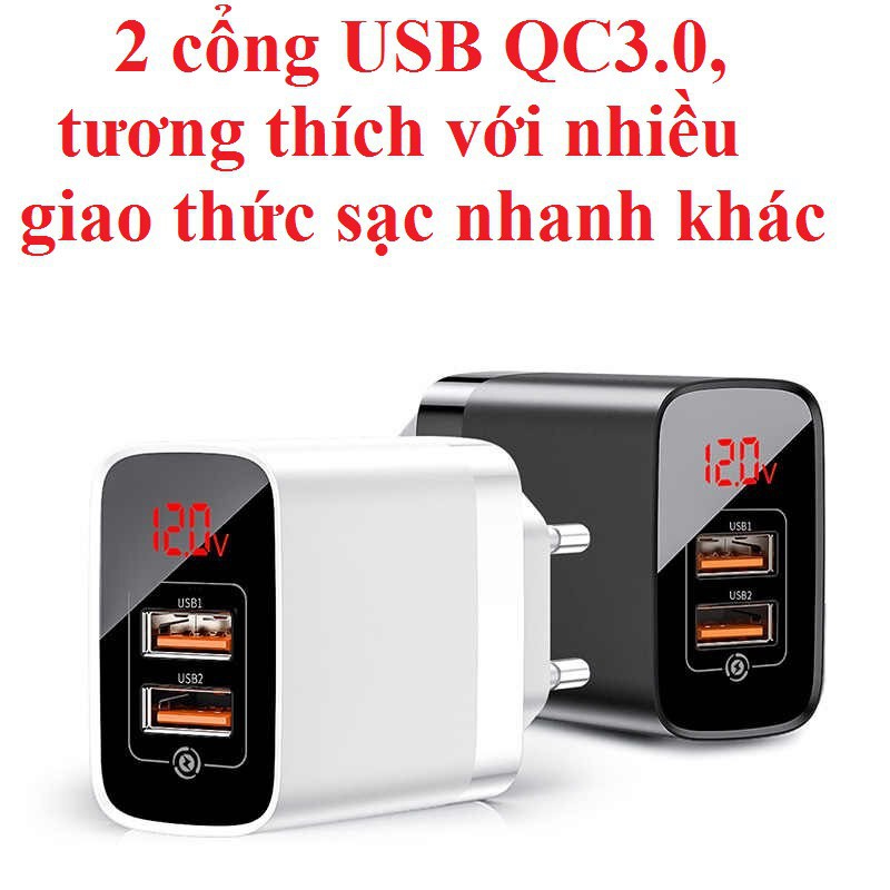 Cốc sạc nhanh 2 cổng Baseus BS-E912 hỗ trợ 2 USB QC 3.0