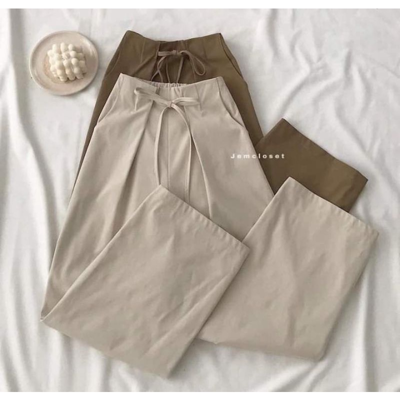 Quần Cullot Rút Dây Nữ [FREESHIP] Quần ống suông cạp cao khóa trước không cúc kiểu dáng vintage 2022