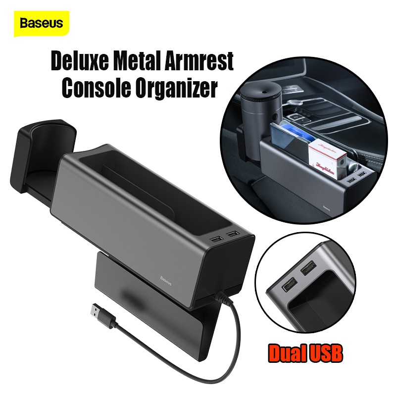 Ngăn chứa đồ đa năng trên xe hơi Baseus Deluxe Metal Armrest Console Organizer dual USB