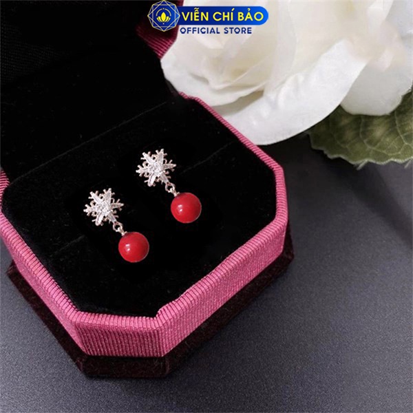 Bông tai bạc nữ bông tuyết quả cầu đỏ chất liệu bạc 925 thời trang phụ kiện trang sức nữ Viễn Chí Bảo B400543