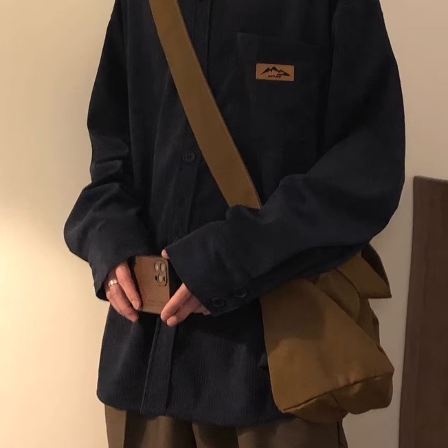 ♞AFF LIGA♞ Áo Khoác Sơ Mi Vải Nhung Kẻ Dáng Rộng Màu Sắc retro Hàn Quốc Chất Lượng Cao Thời Trang Mùa Thu Cho Nam