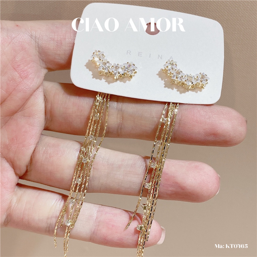 Khuyên tai nữ, Bông tai nữ ngôi sao Bling dài sang trọng Trang sức Ciao Amor - KT0463