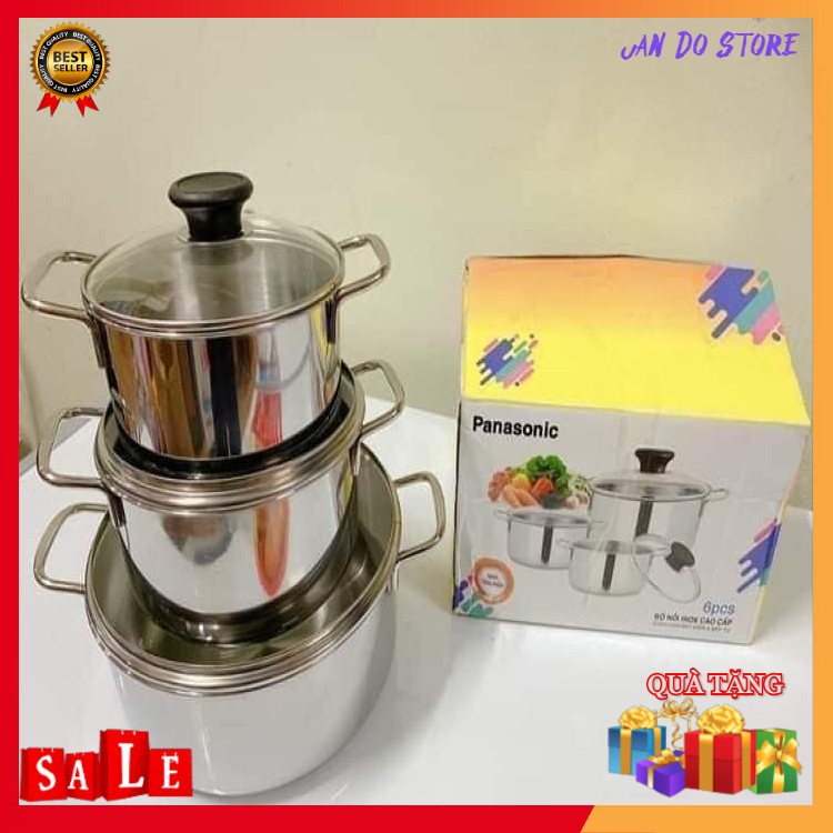 SALE SỐC] Bộ 3 Nồi Inox Nắp Kính Panasonic Cao Cấp | Shopee Việt Nam