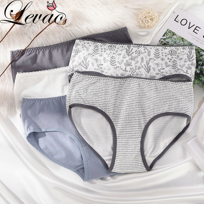 Quần lót Levao lưng vừa chất liệu cotton in họa tiết dễ thương cho nữ