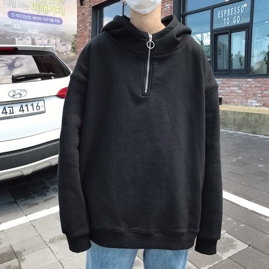 Áo Hoodie Trơn Khóa Kéo Phôm Rộng HK02