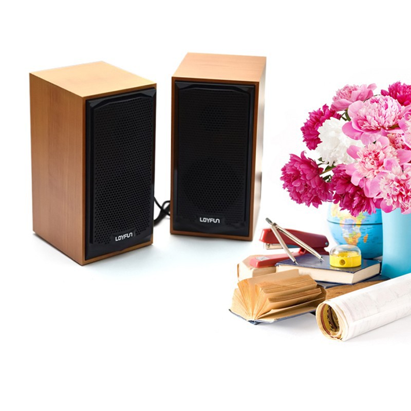 Loa 2.0 GoldTech tích hợp bass Cực phê cho máy tính vỏ gỗ siêu đẹp