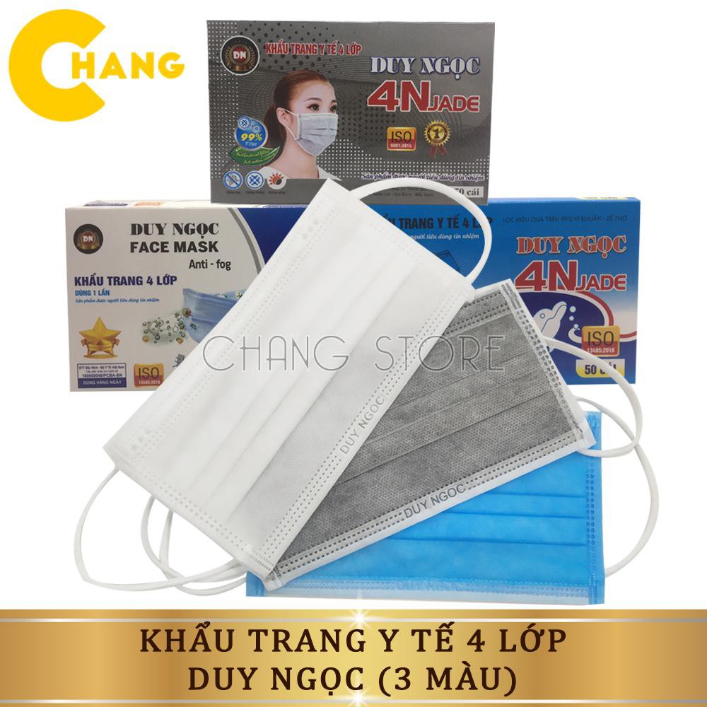 Khẩu trang Y Tế 4 lớp kháng khuẩn hộp 50 chiếc DUY NGỌC chống bụi min, khói độc hại, diệt vi khuẩn - Xanh, Xám, Trắng