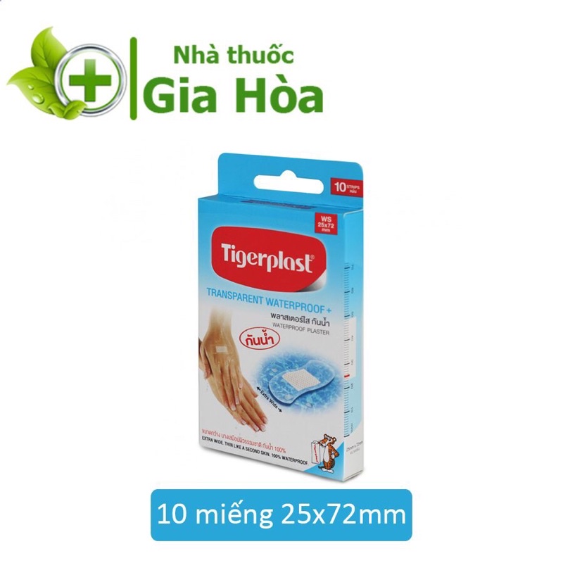 Băng cá nhân / Băng dán y tế chống thấm nước Transparent Waterproof Tiger Plast (Hộp 10 miếng) [Băng gâu]