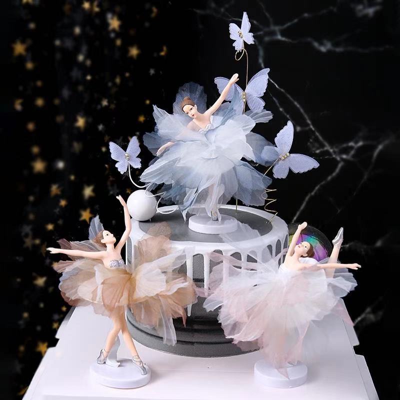 Set phụ kiện trang trí bánh kem hình vũ công Ballet hoạt hình 3D tùy chọn dành cho trẻ em