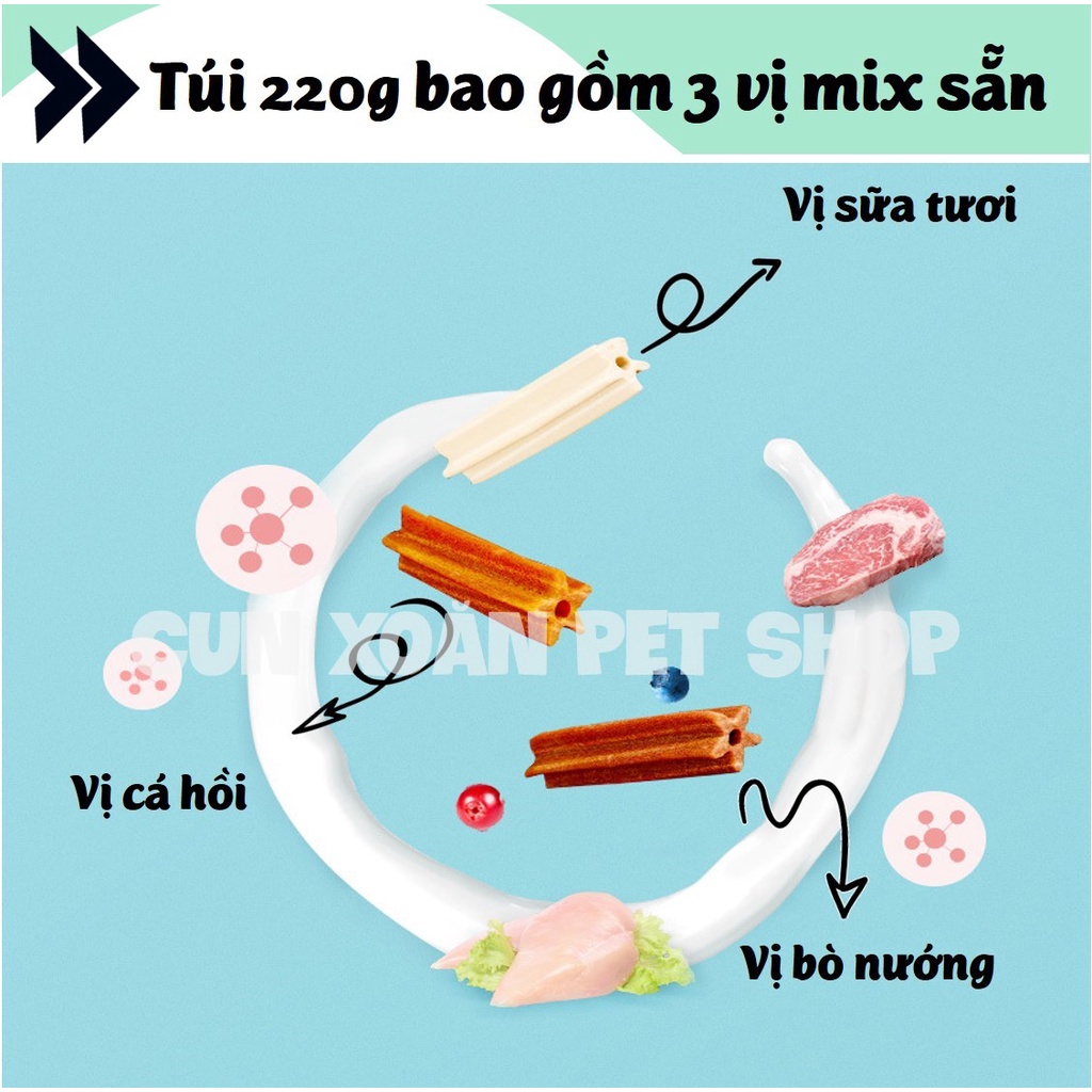 Xương gặm sạch răng cho chó Hello Joy (mix 3 vị Bò/Cá/Sữa) (Túi 220g)