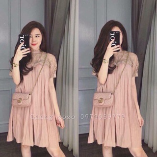 Váy xuông cổ ren cộc tay kèm ảnh thật