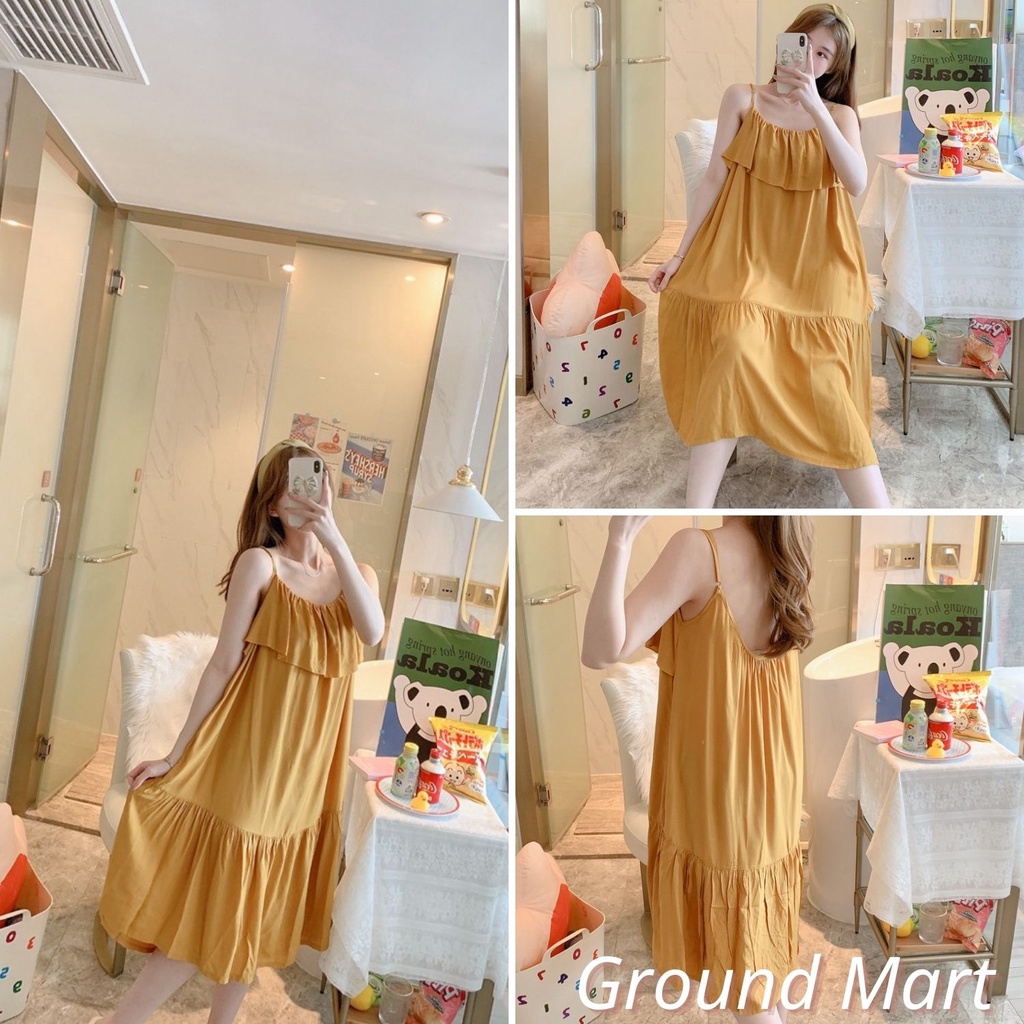 Váy lanh 2 dây nữ dáng dài maxi siêu mềm, thoáng mát, nhiều màu và họa tiết, freesize 45 - 75 kg