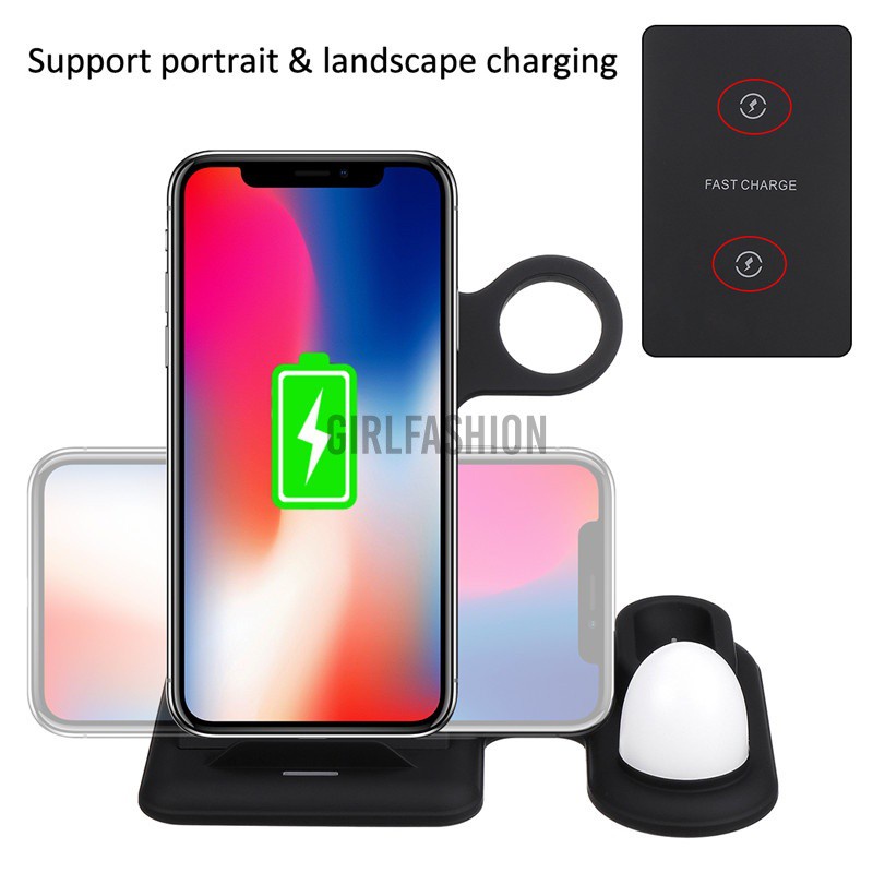 4 in1 Wireless Charger Charging Stand For Apple Watch 5/4/3/2/1 Airpod Cellphone