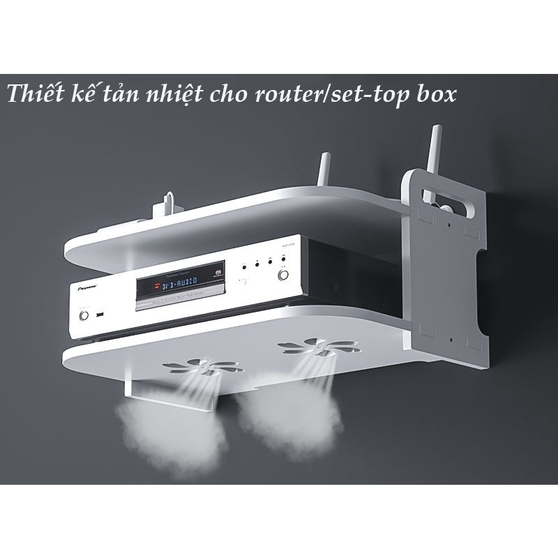 Kệ wifi treo tường, kệ để đầu thu 2 tầng VHR12 bằng gỗ Smartboard màu trắng sang trọng không cần khoan tường