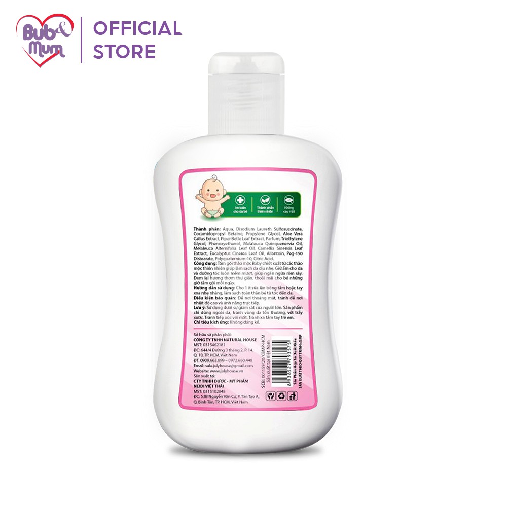 Tắm gội Thảo mộc Baby Chiết Xuất từ Trầu Không và Tinh Dầu Tràm Trà/ Trà Xanh/ Khuynh Diệp 100ml BuB&MuM