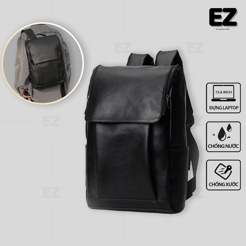 Balo da đi học thời trang unisex BLD09 da PU chống thấm nước, Balo đi học da basic đựng laptop 15.6 inch