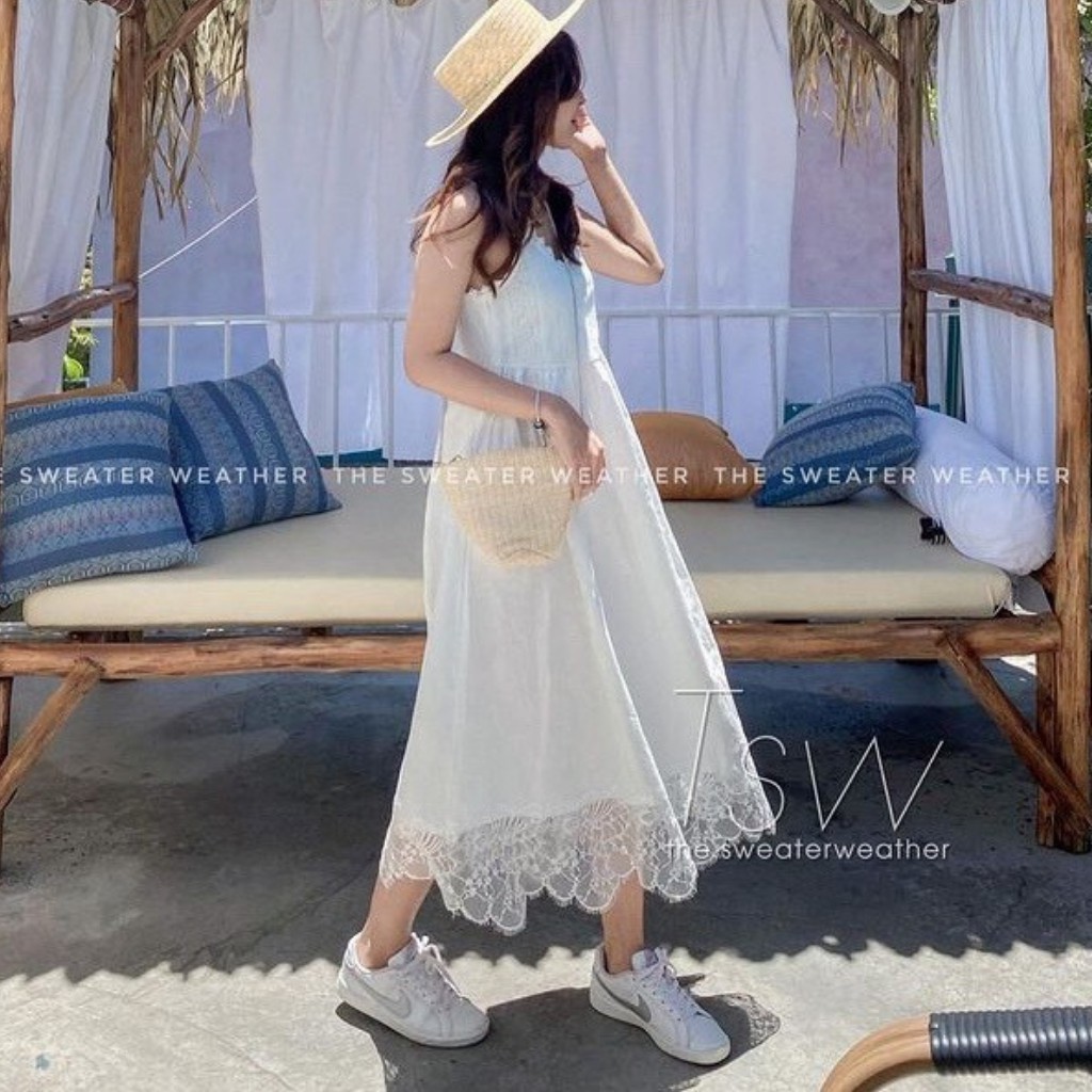 VÁY HAI DÂY ĐŨI VIỀN REN CỔ TIM, VÁY TIỂU THƯ TRẮNG DÁNG XUÔNG, HÀNG ĐẸP CHẤT LƯỢNG, HÀNG CÓ SẴN