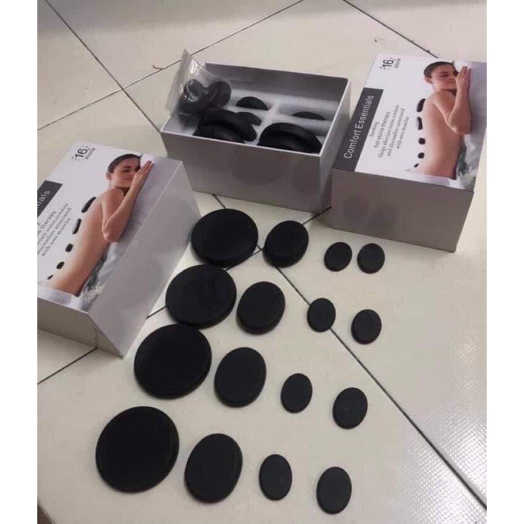 Hộp 16 Viên Đá Nóng Massage Bao Gồm: 4 Viên Đá Tròn To, 4 Viên Oval, 8 Viên Đá Kẹp Chân