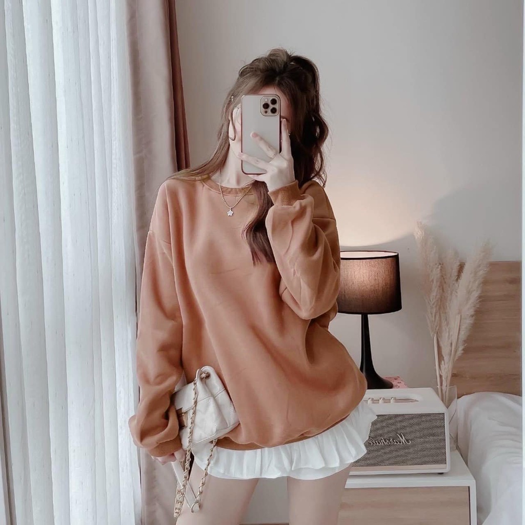 Áo sweater nữ form rộng Hàn Quốc chất nỉ nhiều màu Áo nỉ nữ trơn BASU trending - CUTE_ZOO