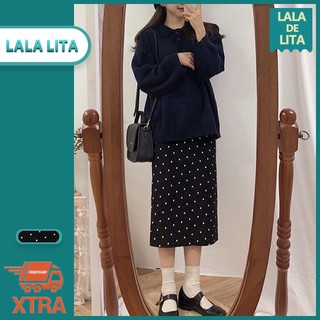 Chân váy dài cạp cao họa tiết chấm bi - lalalita