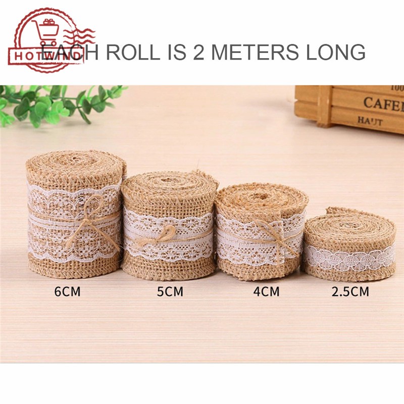 Cuộn ruy băng vải bố tự nhiên phối ren 2m dùng cho trang trí