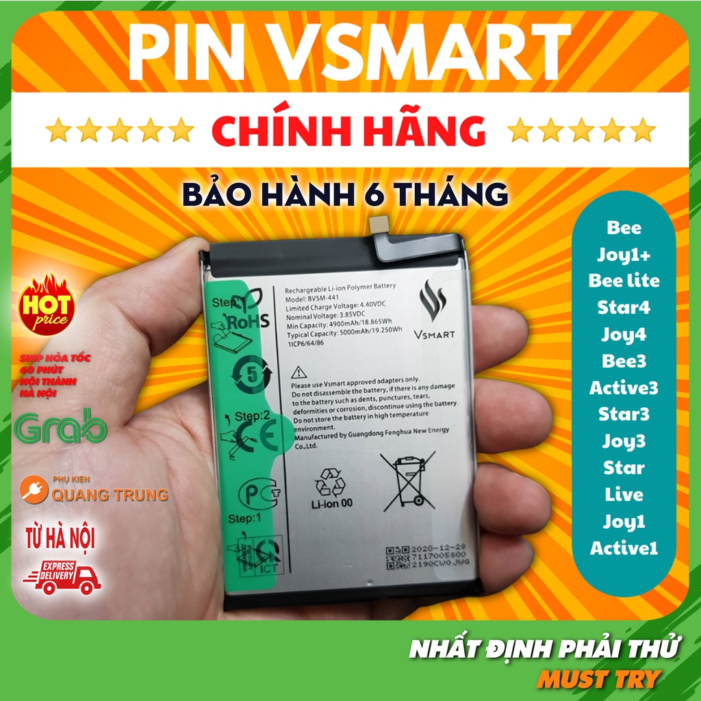 Pin Vsmart chính hãng, Bee, Joy1, Star4, Live, Active, bảo hành 6 tháng