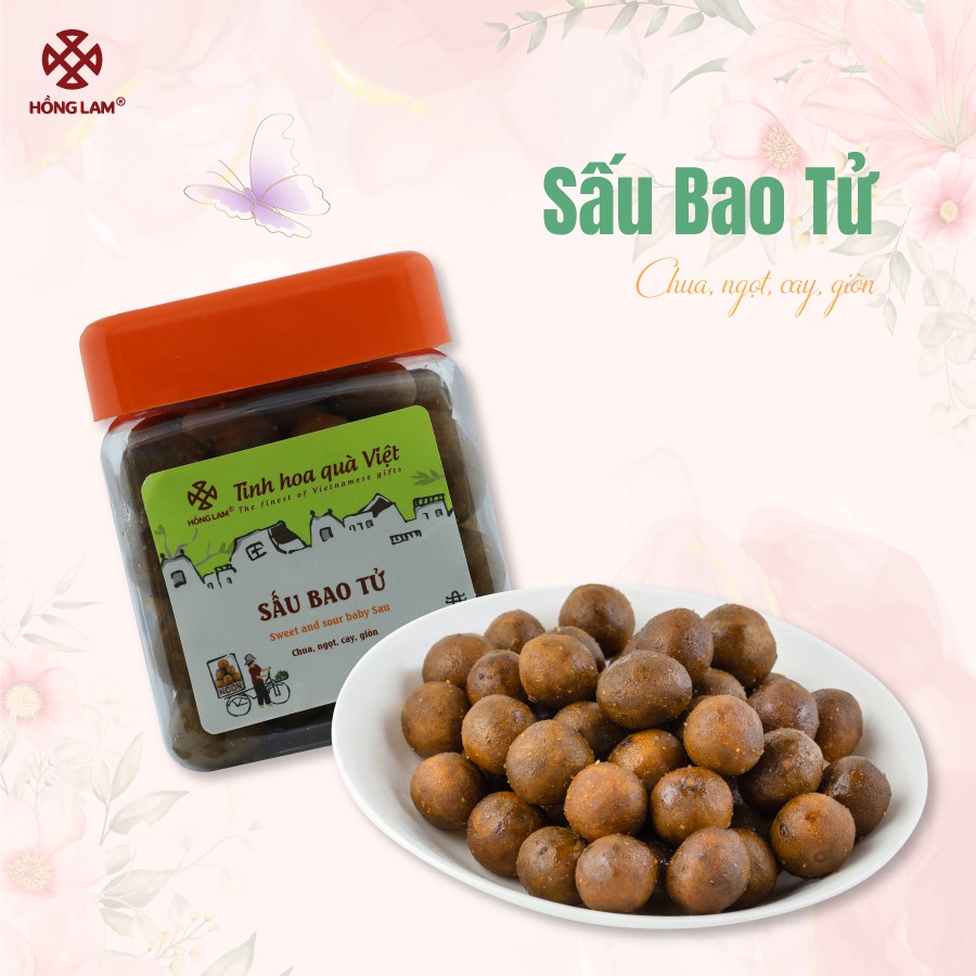 Sấu bao tử chua cay ngọt  giòn-  Ô mai Hồng Lam 11 hàng đường - hộp/gói 200g/300g/500g