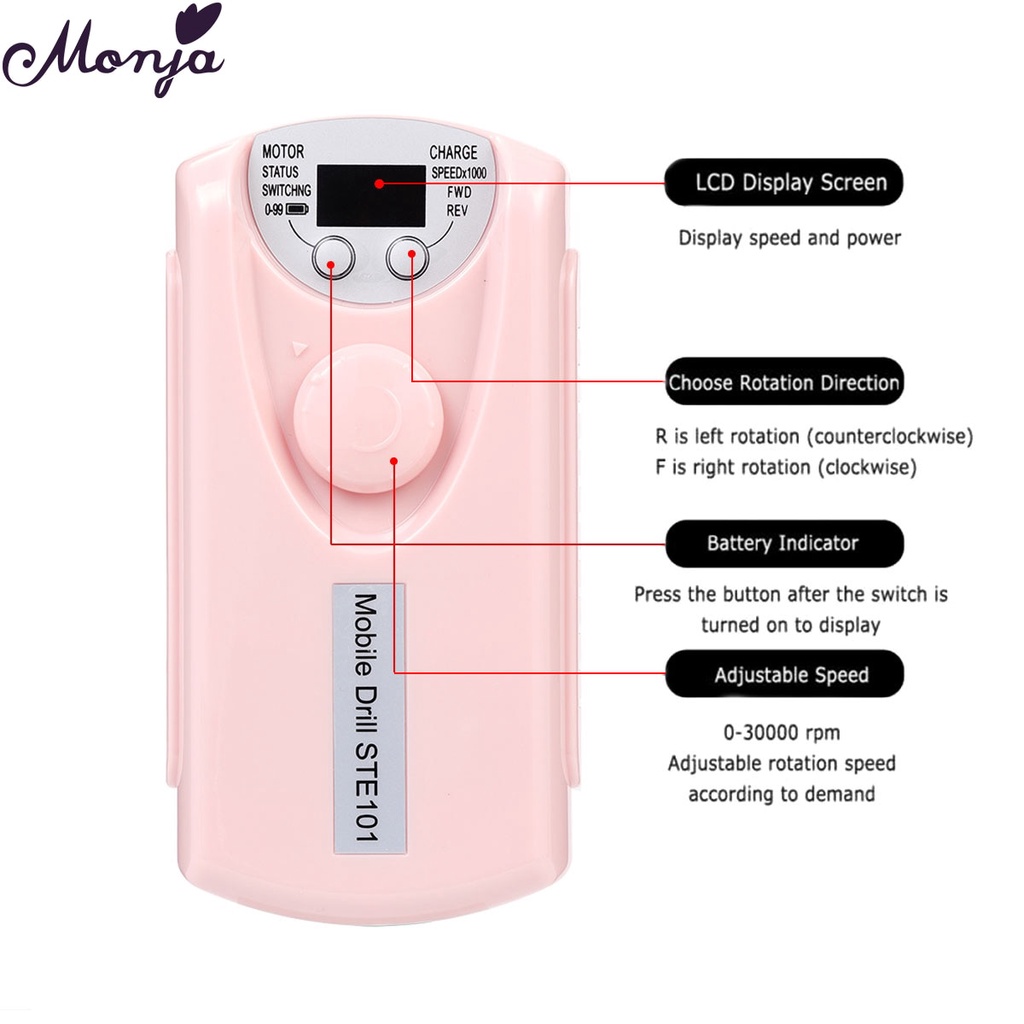 MONJA Máy Mài Móng Tay 30000 RPM Có Thể Sạc Lại Tiện Dụng Chất Lượng Cao