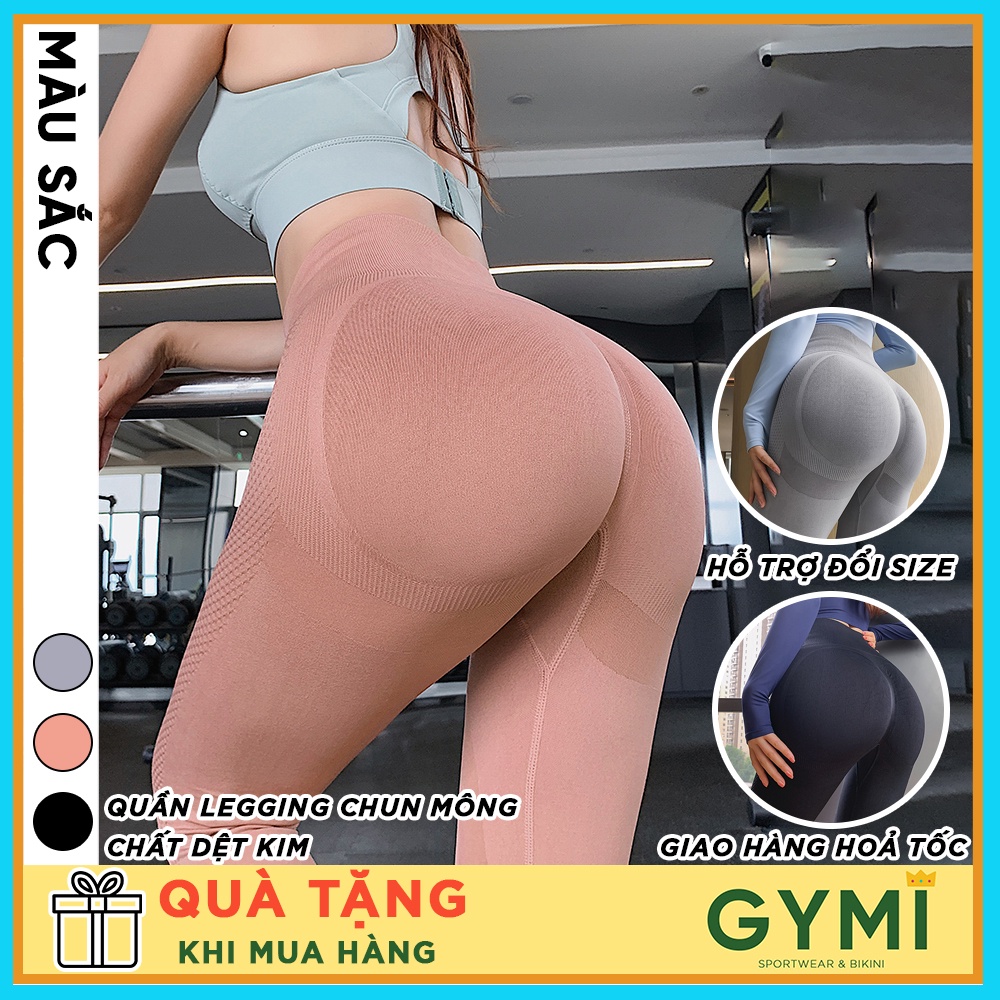 Quần tập gym yoga nữ chun mông chất dệt kim GYMI QD42 dáng legging thể thao chất dệt lưng cao nâng mông