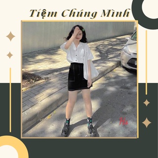 Bộ chân váy bò áo sơ mi trắng nữ cộc tay
