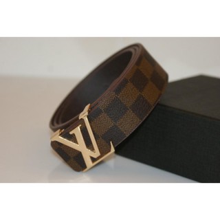 Thắt lưng nam, dây nịt lưng nam khóa LV mạ vàng dây caro nâu đẳng cấp, lịch lãm