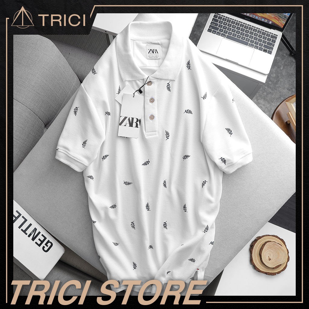 Áo polo nam Zara hàng vnxk xuất dư cambodia họa tiết lá | BigBuy360 - bigbuy360.vn