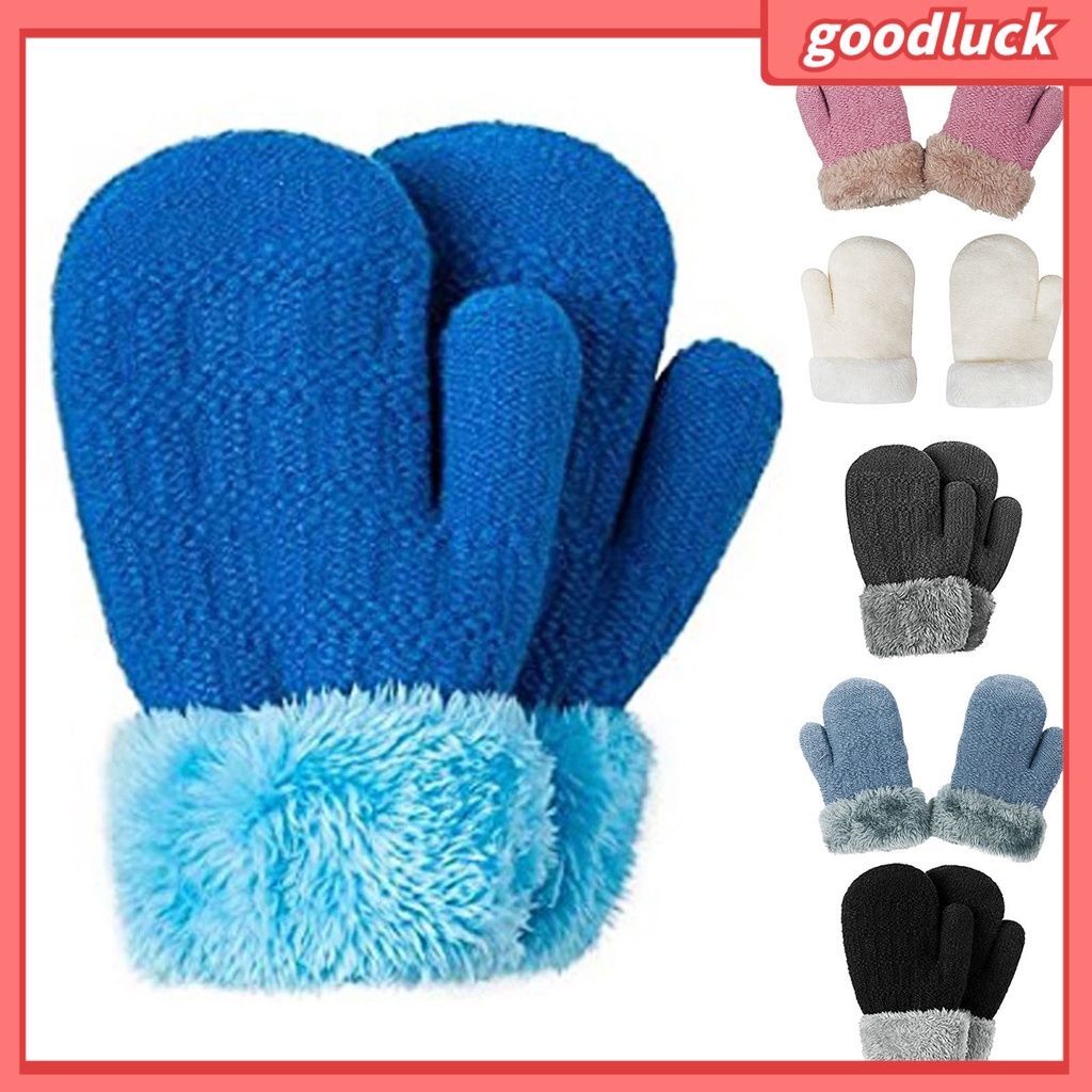 1 Đôi Găng Tay Dệt Kim Dày Dặn Màu Trơn Giữ Ấm Mùa Thu Đông Cho Bé 0-5 Tuổi
