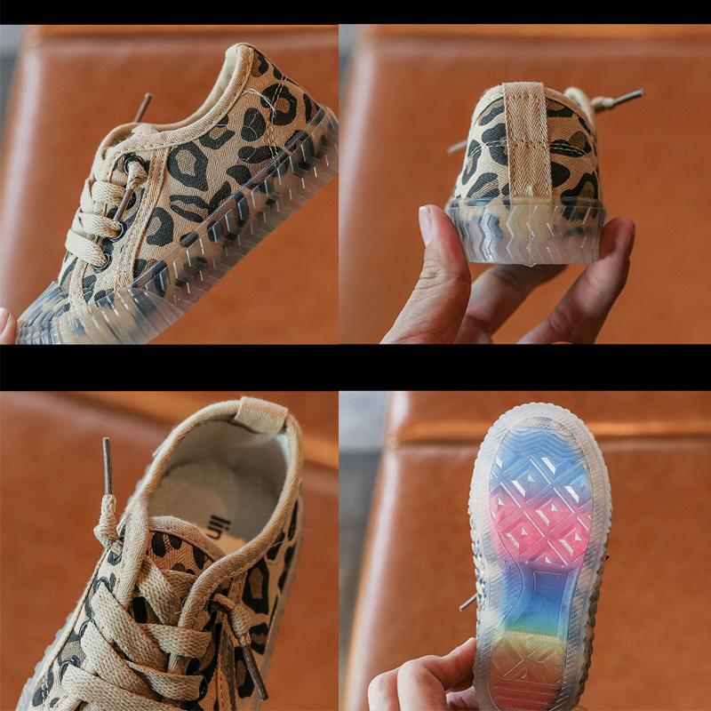 New Korean Leopard Print Children's Rainbow Sole Canvas Shoes