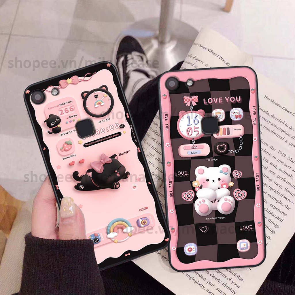 Ốp Vivo V7 / V7 Plus / V7+ hình đồng hồ icon gấu mèo cute cực dễ thương ngộ nghĩnh