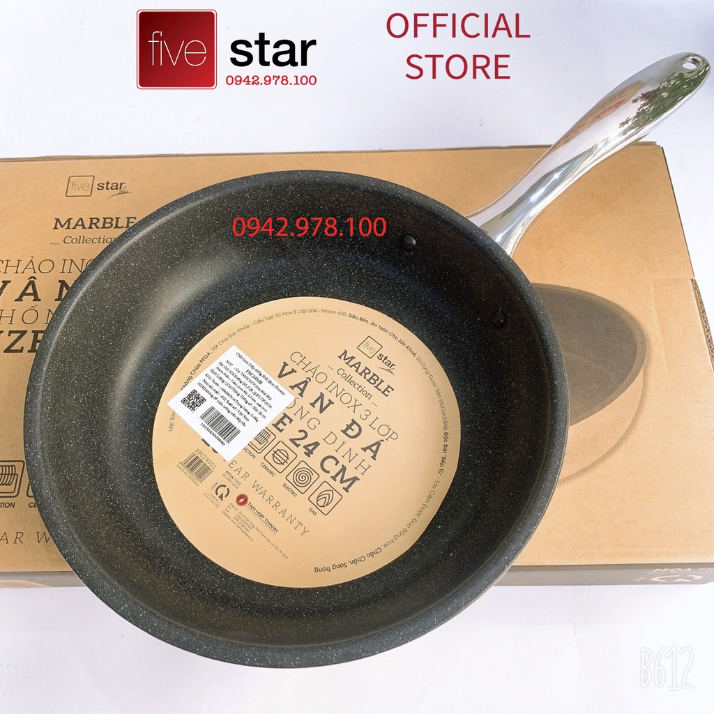 Chảo chống dính vân đá inox 304 bếp từ FiveStar Plus 3 lớp đáy liền ( 22cm / 24cm / 26cm / 28cm / 30cm / 32cm )