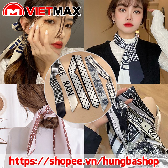 ⚡ Khăn Turban Headband Bandana Lụa 100x8cm Dạng Ruy Băng Buộc Tóc Quàng Cổ Quấn Túi Xách Thời Trang Phong Cách Hàn Quốc