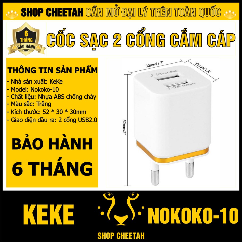 Cốc sạc 2 cổng cắm dây sạc – 2 chân cắm cổng USB – Sạc 1 lúc 2 thiết bị - Củ sạc dùng cho các dòng điện thoại, ipad…