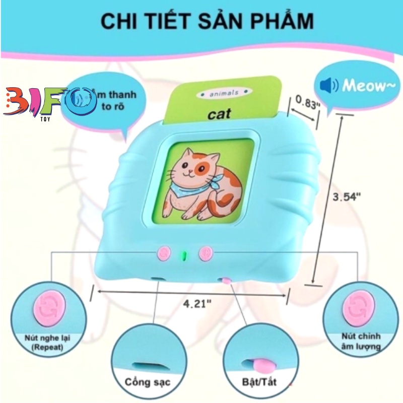 Máy đọc từ vựng song ngữ Việt - Anh máy đọc thẻ flashcard đồ chơi thông minh 112 thẻ 224 từ đồ chơi giáo dục sớm cho bé