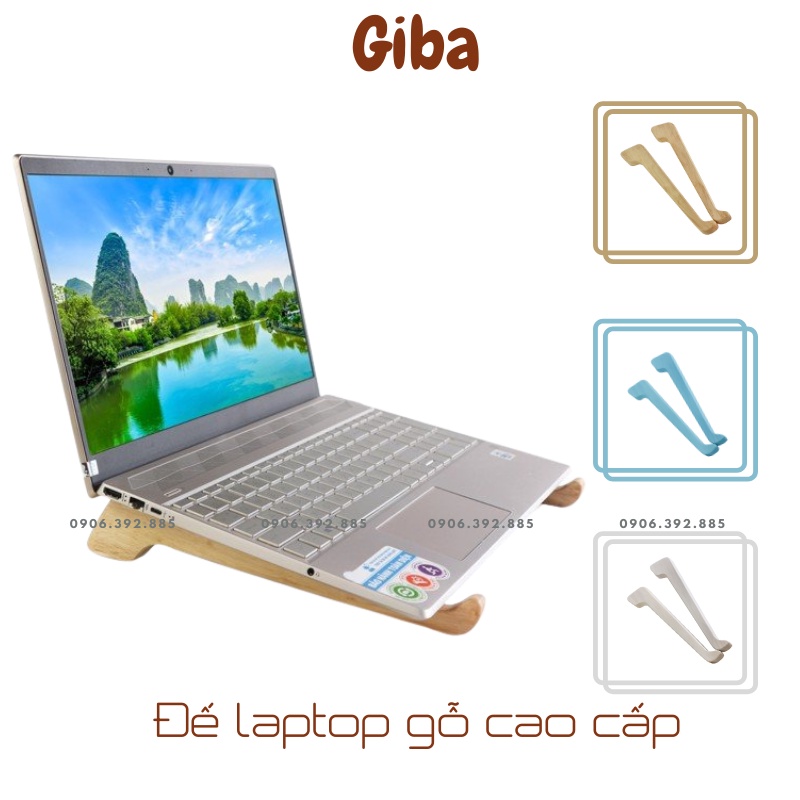 Giá đỡ đế gỗ để laptop máy tính nhiều màu sắc trẻ trung năng động - GIBA