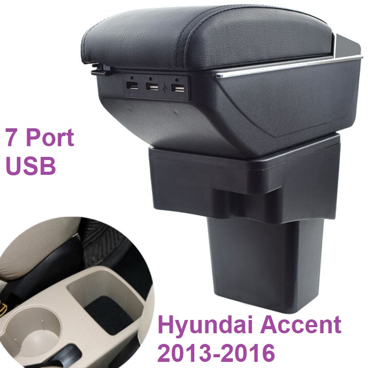 Hộp tỳ tay, đệm tỳ tay lắp cho xe ô tô Hyundai Accent 2013-2016 tích hợp 7 cổng USB, Armrest box for Hyundai Accent