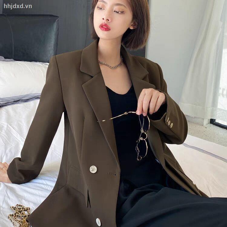Áo khoác vest hai hàng nút dáng rộng màu cà phê phong cách Hàn Quốc thời trang xuân thu 2021 mới cho nữ | WebRaoVat - webraovat.net.vn