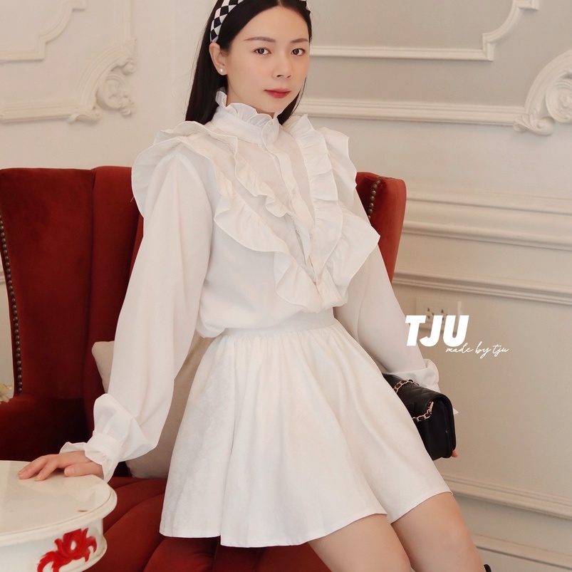 Áo sơ mi phối bèo công chúa, áo sơ mi dài tay bèo ngực bèo cổ ulzzang, Hàn Quốc, thiết kế T-Ju (somi lamia)