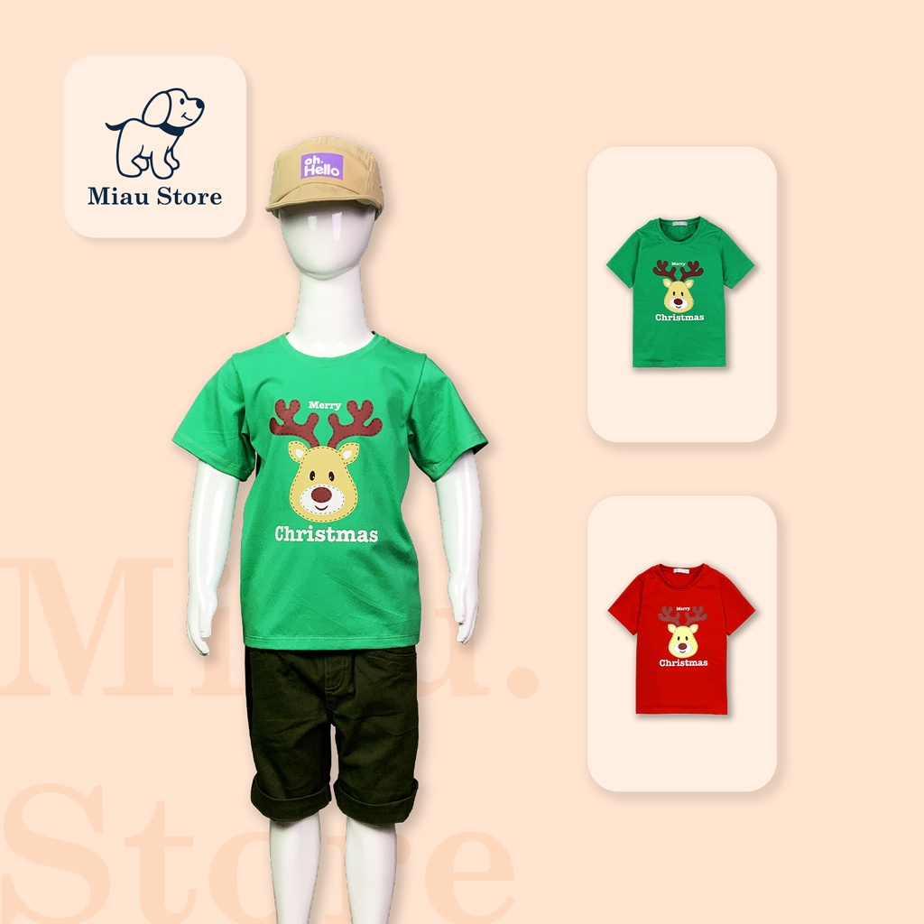 Áo Phông Cho Bé In Hình Chú Tuần Lộc Dễ Thương cho bé chơi Noel, Thun Cotton Dày Mịn Thoáng Mát Cho Bé Đến 55Kg