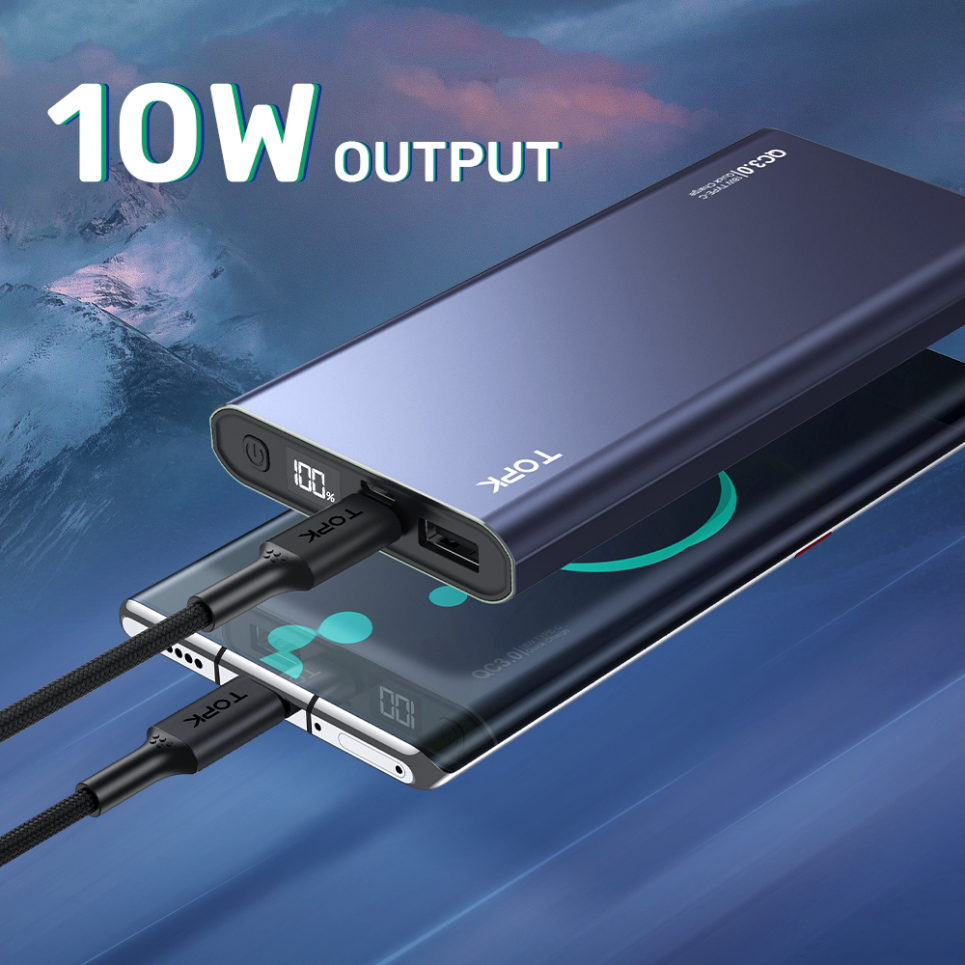 Sạc Dự Phòng TOPK I1006 10000mAh Cho iPhone Huawei Samsung Xiaomi Oppo Vivo Realme Hai Cổng Dung Lượng Có Màn Hình