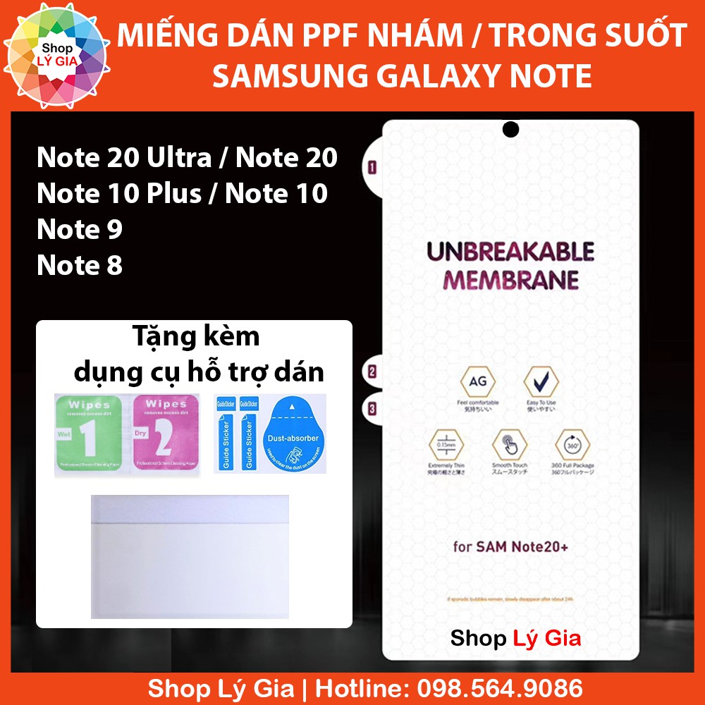 Miếng dán PPF nhám / trong suốt cho Galaxy Note 20 Ultra / Note 10 / Note 9 / Note 8 (tặng kèm gạt vải)