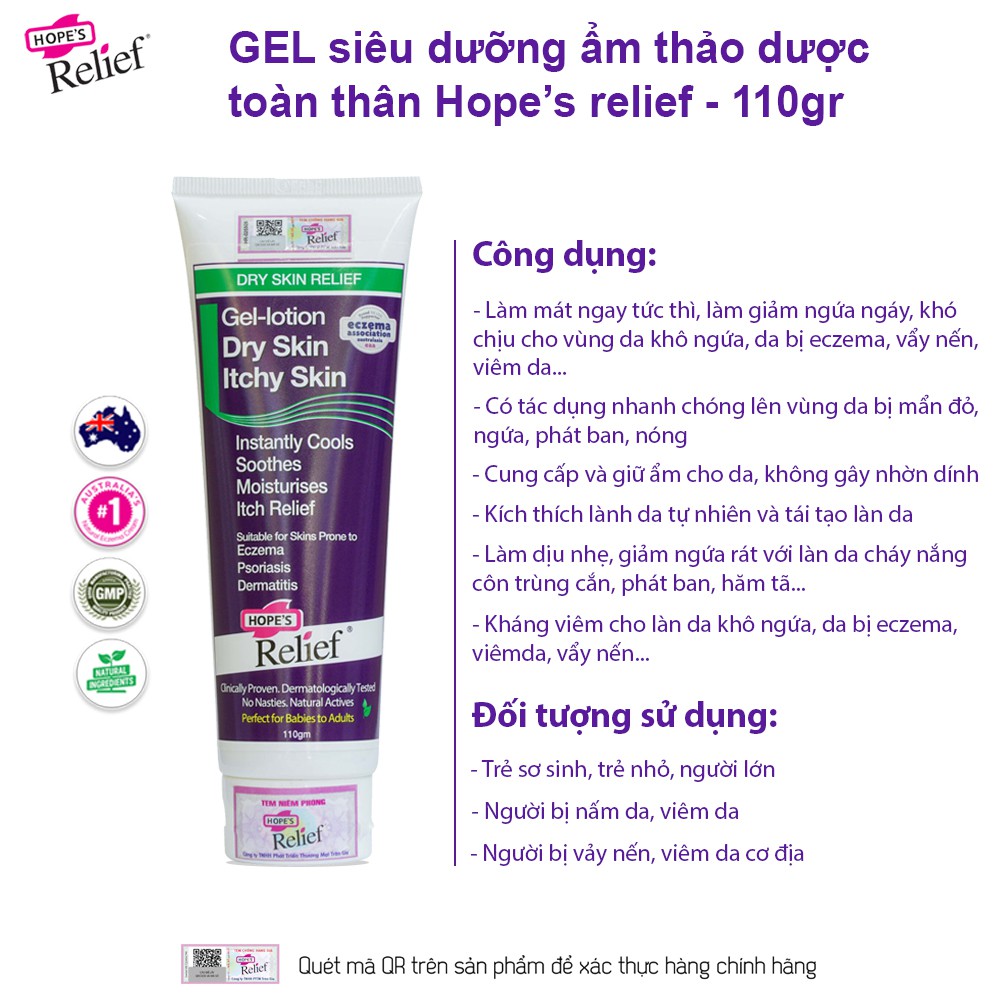 Combo chăm sóc da cho bé với gel dưỡng ẩm thảo dược giảm ngứa, rôm sảy, hăm tã và xà bông/ thanh rửa mặt Hope’s Relief