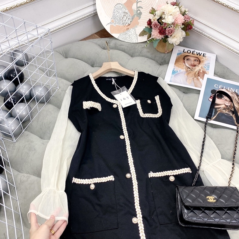 Đầm suông phối viền